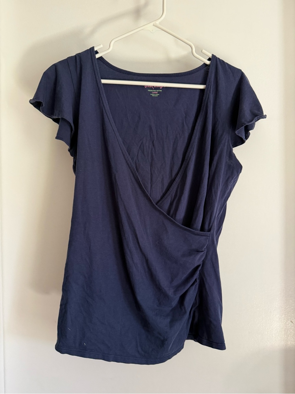Lilly Pulitzer Navy Wrap-Style Flutter Sleeve Top